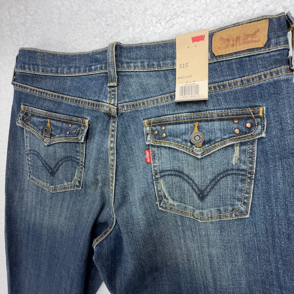 Levis 515 Bootcut Jeans Womens 8L W29 L34 Blue Denim Flap Pocket Studded NWT - Picture 8 of 10